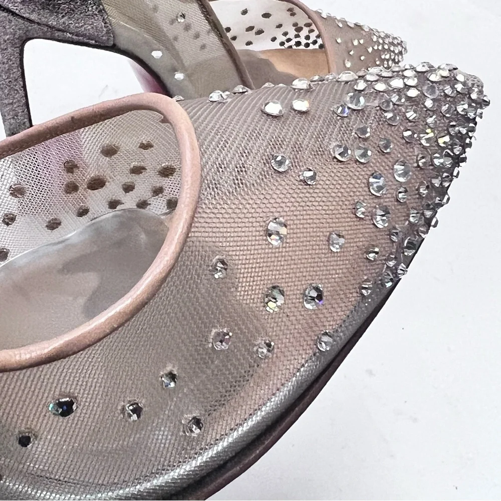 Christian Louboutin Follies Strass 100 Crystal Mesh Pumps Nude/Silver Glitter
